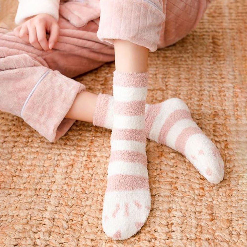 Tất Cổ Trung Kẻ Sọc In Hình Chân Mèo Thoáng Khí Giữ Ấm VANES1