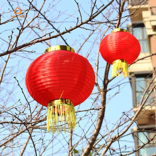 Lồng đèn giấy hình tròn 3 kích thước phong cách Trung Quốc