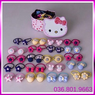 Dây cột tóc hộp Hello Kitty cho bé gái gồm 40 dây thun cột tóc