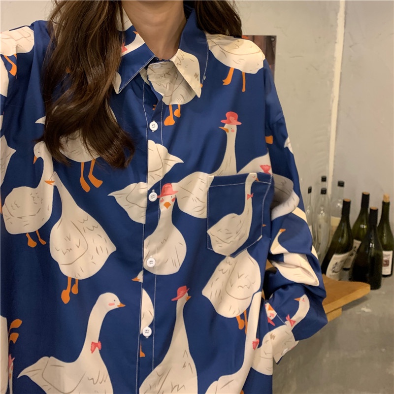 【ZHELIHANGFEI】Áo Sơ Mi Tay Dài Form Rộng Họa Tiết Tranh Sơn Dầu Dễ Phối Đồ