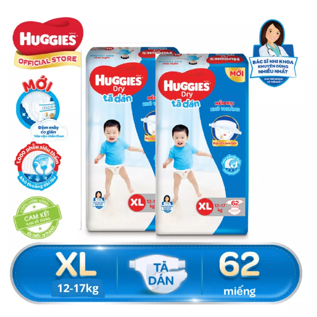 Combo 2 Tã Quần/Dán Huggies Dry Super Jumbo M74/L68/Xl62/Xxl56