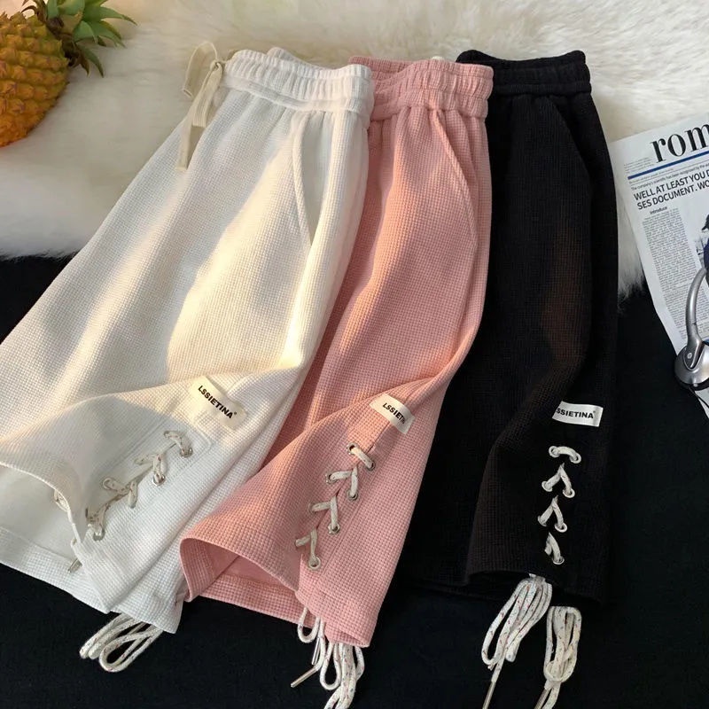 Quần Short Thể Thao Ống Rộng Lưng Cao Buộc Dây Thời Trang Mùa Hè Cho Nữ