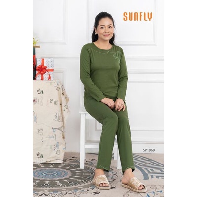 Bộ đồ mặc nhà nữ cotton SUNFLY áo dài quần dài SP1969