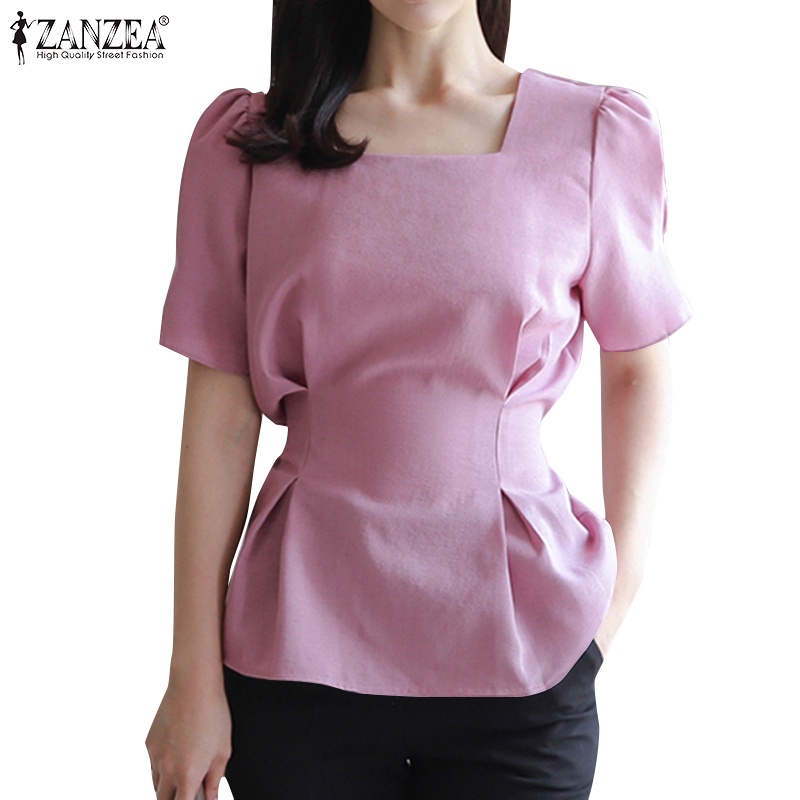 Áo kiểu ZANZEA tay ngắn cổ vuông thắt dây thời trang dành cho nữ