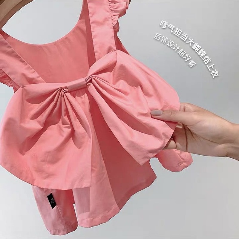 Áo Hai Dây Không Tay Đính Nơ To Quyến Rũ Thời Trang Mùa Hè Dành Cho Bé Gái