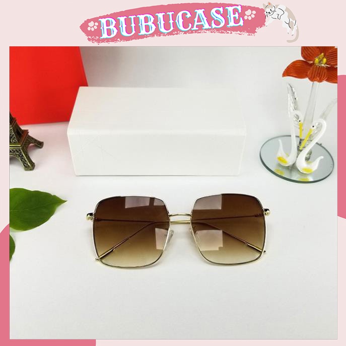 Mắt kính nữ thời trang - Tròng vuông màu nâu trà, chống nắng, chống tia UV, form ôm mặt