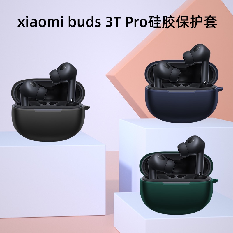 Vỏ Bảo Vệ Hộp Sạc Tai Nghe Xiaomi Buds 3T PRO Màu Trơn Bằng Silicon Kèm Móc Treo Tiện Dụng