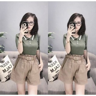 Quần Short Kaki Nữ Lưng Thun Ống Rộng ( TẶNG KÈM THẮT LƯNG) EVA QN 30002