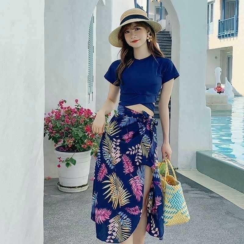 Bộ bơi 3 mảnh kèm khăn voan cho nữ (dưới 50kg)