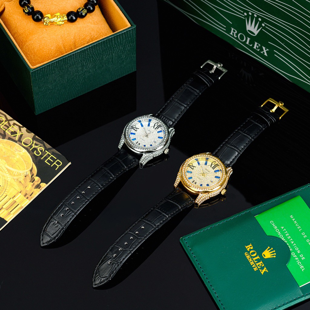 Đồng hồ nam RL đính full đá máy pin dây da cao cấp DH515 | BigBuy360 - bigbuy360.vn