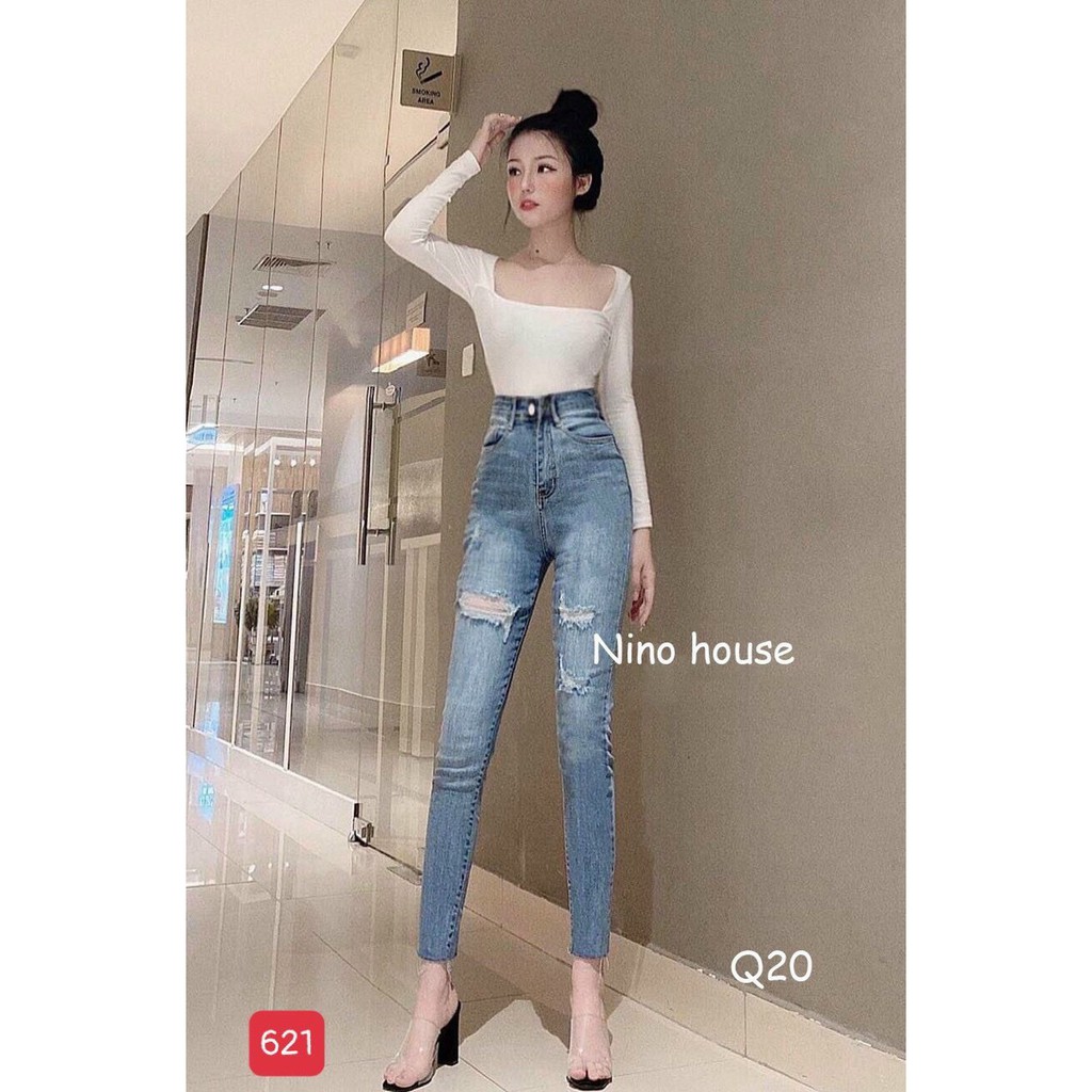 Quần jean nữ lưng cao, ống loe, quần bò nữ cạp cao, ống rộng mới nhất MuradFashion MS100