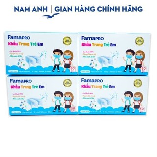 Combo 4 hộp khẩu trang y tế trẻ em kháng khuẩn 3 lớp Famapro max kid