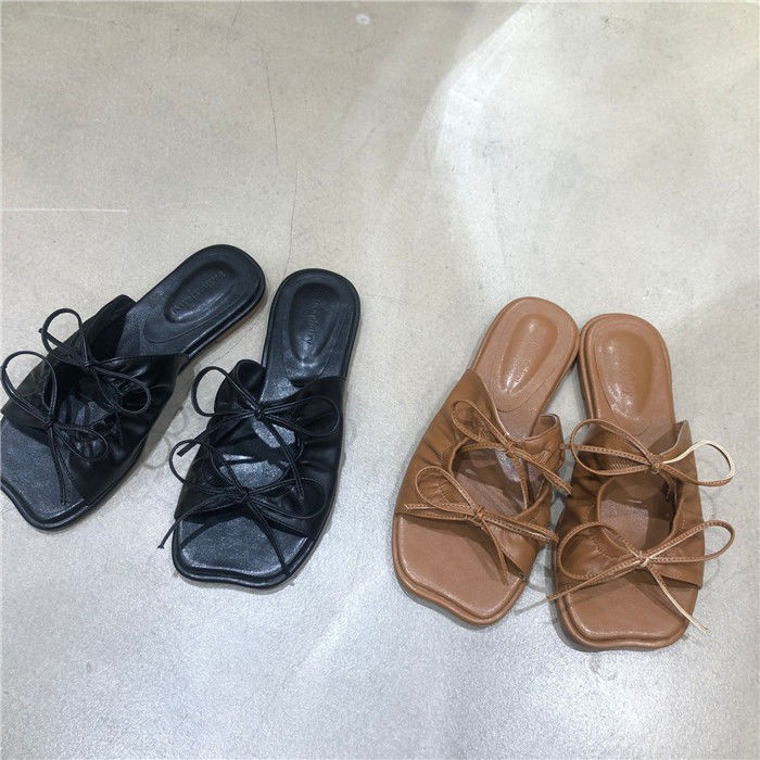 Sandal phối quai nơ kiểu dáng xinh xắn cổ điển phong cách Hàn Quốc dành cho nữ S 2021