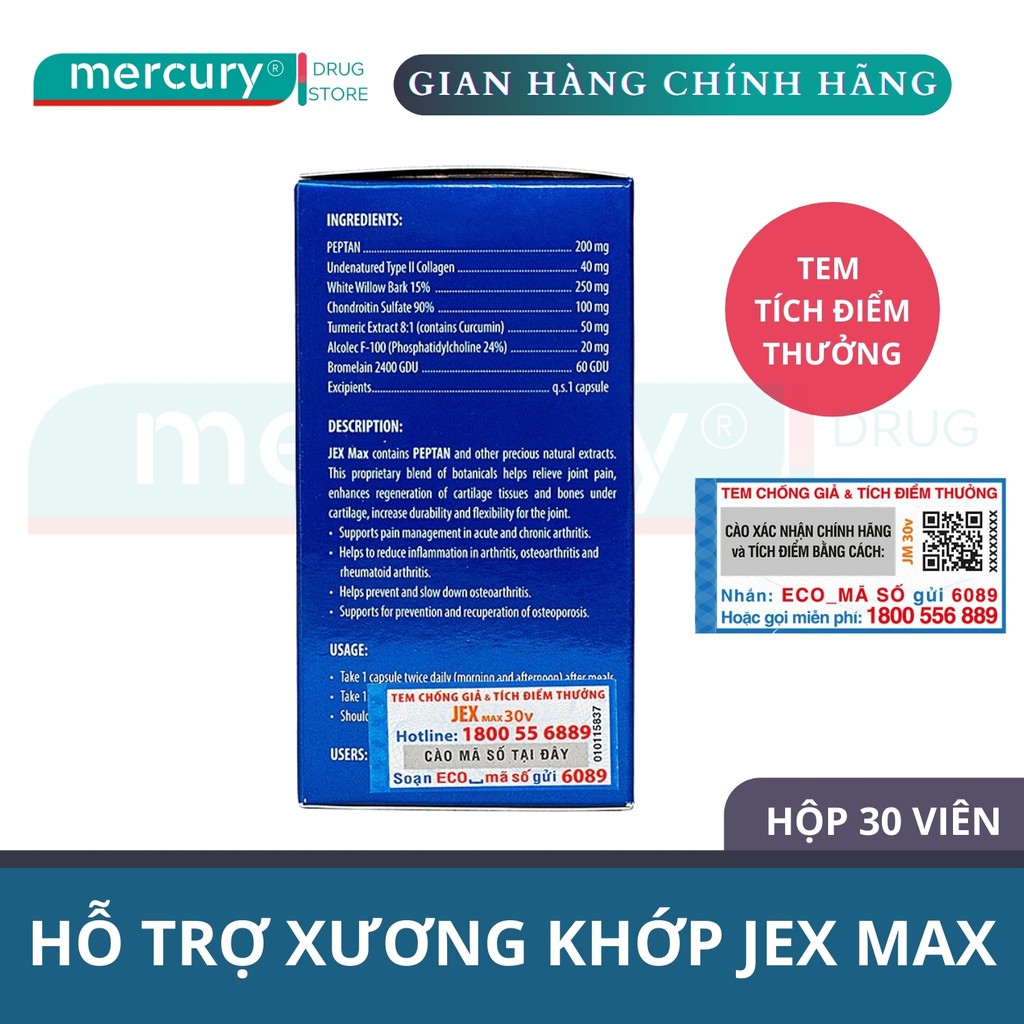 Jex Max - Viên uống hỗ trợ điều trị viêm khớp 30 viên