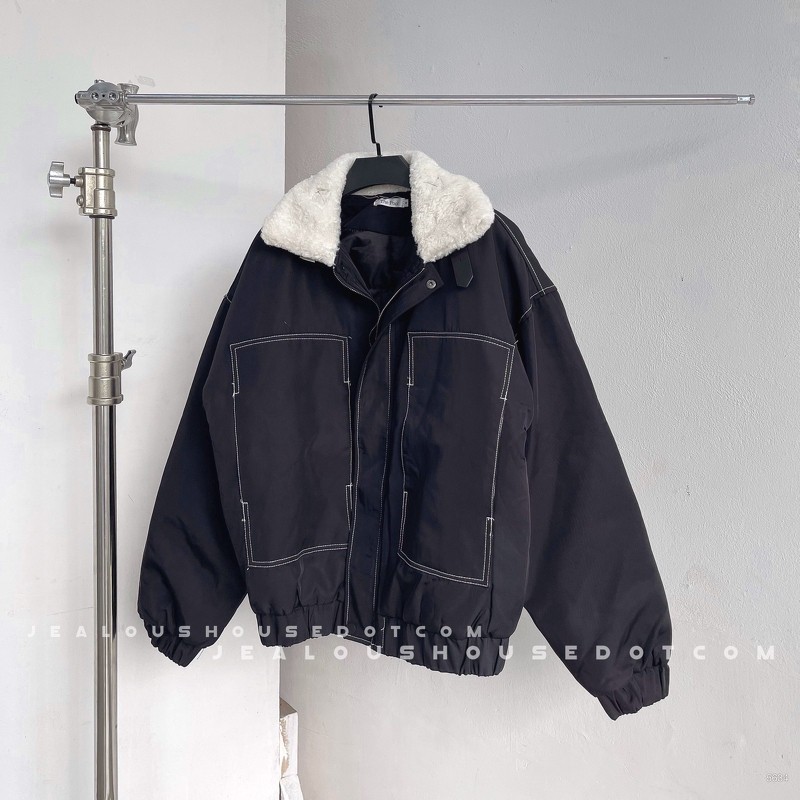 Áo khoác kaki chỉ trắng cổ lông 5634 | BigBuy360 - bigbuy360.vn