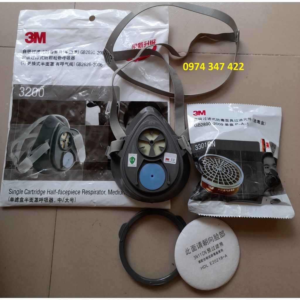 Mặt nạ phòng độc TRỌN BỘ 3M 3200 + phin lọc 3301CN + tấm lọc 3N11 + nắp lọc 385CN