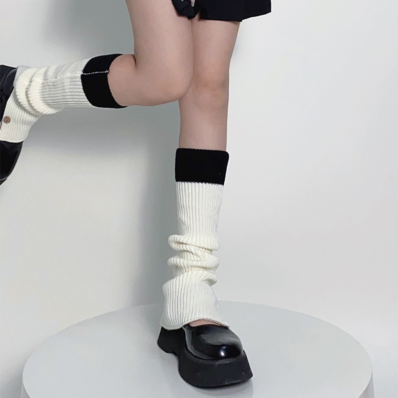 Ivy Fashion Knitted Color Matching Design Y2k Women Leg Warmer Sock Goth Lovely Lightweight Spring Autumn Leg Cover