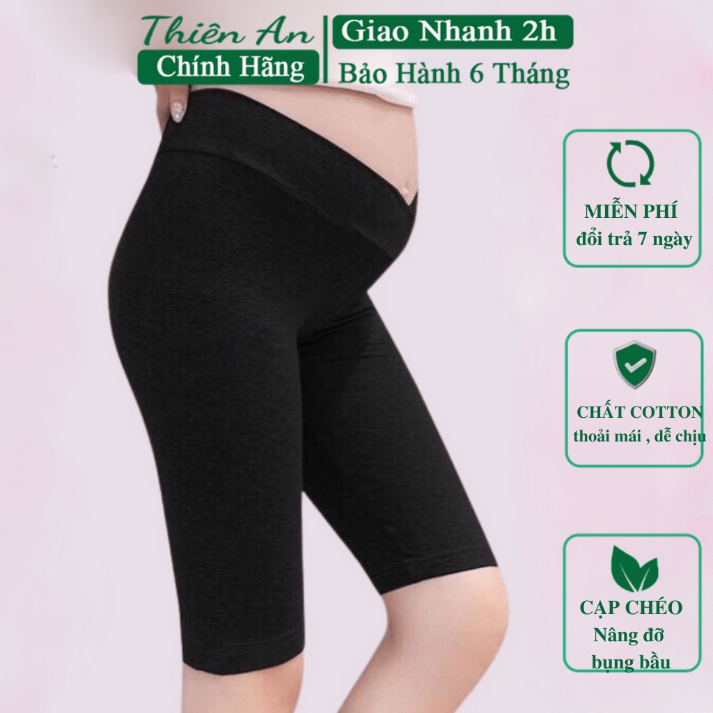 Quần legging bầu ngố cạp chéo, đáp bụng chất cotton ,quần bầu trên gối có chun điều chỉnh bụng