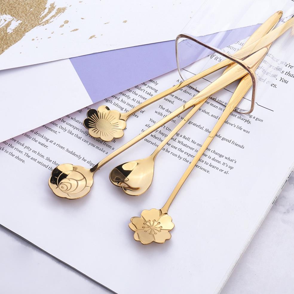 Thìa cafe, muỗng cà phê inox cao cấp, hoa anh đào, hoa hồng z17