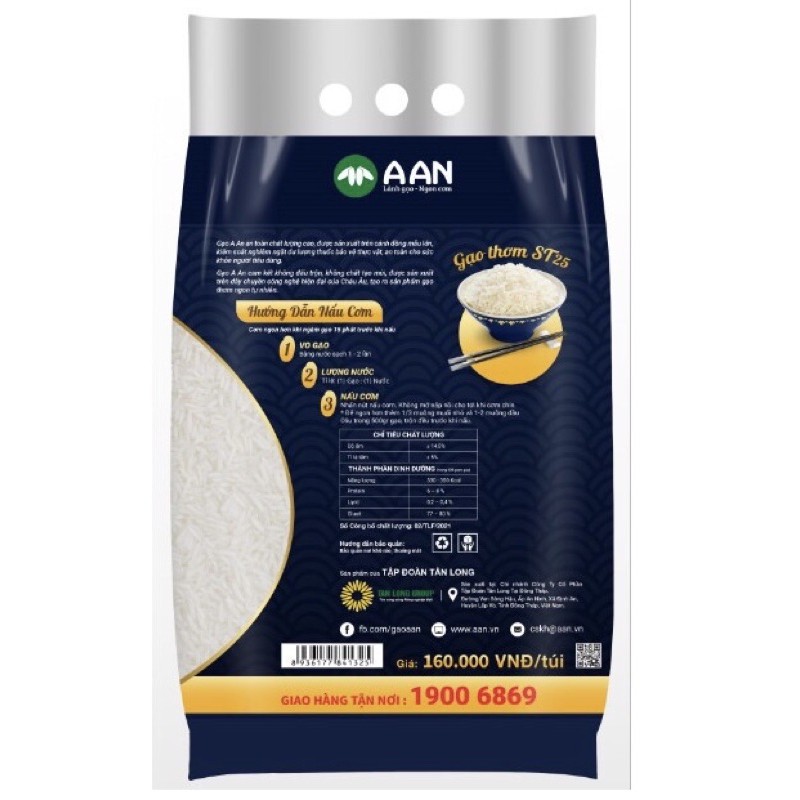 Combo 6 túi ST25 - Gạo ngon nhất thế giới - Gạo dẻo, thơm A An túi 5kg