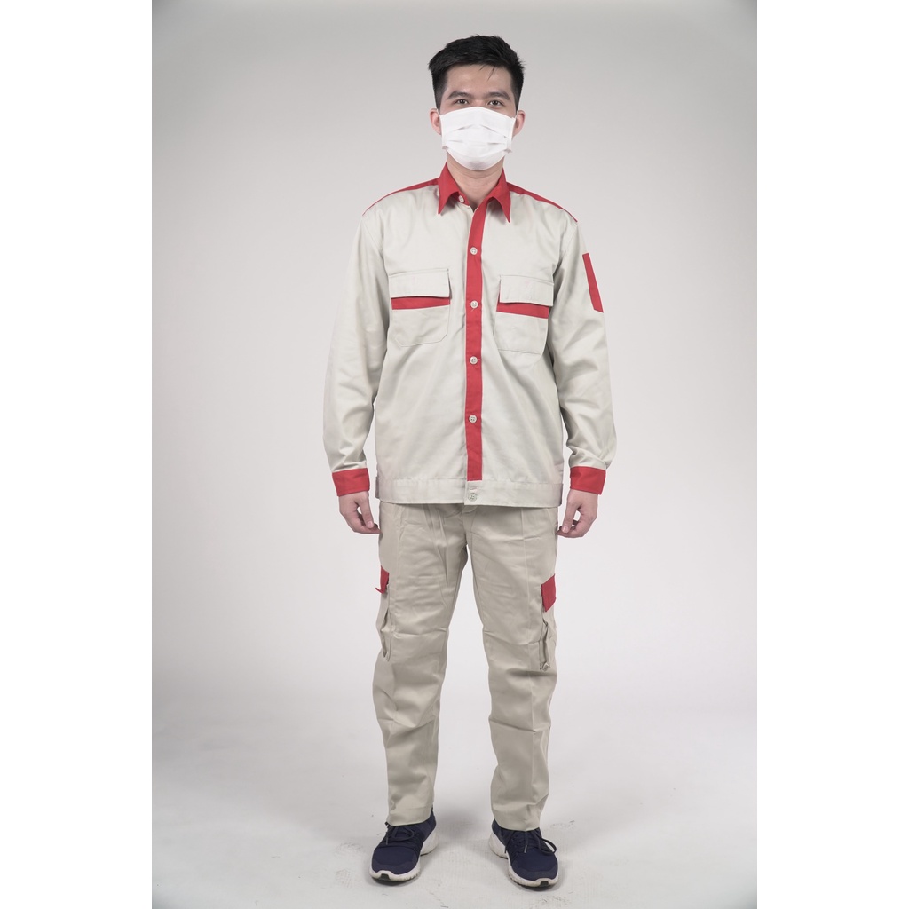 Bộ quần áo bảo hộ lao động phối màu chất kaki sẵn hàng kèm video 100% ảnh thật B01.08-25