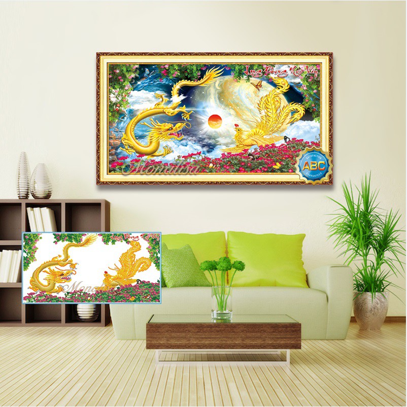 TRANH ĐÍNH ĐÁ LONG PHỤNG XUM VẦY Y8254 (110X60)