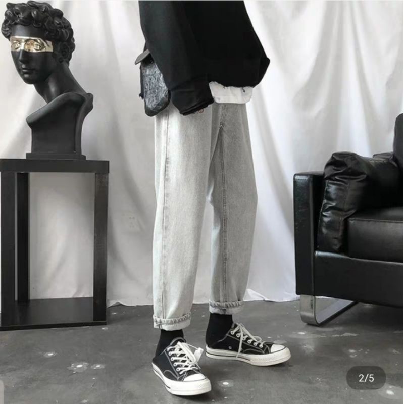 Baggy jean trắng trơn ống nhỏ