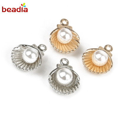 Phụ kiện trang trí Beadia 11X15mm bằng hợp kim kẽm hình vỏ sò có viên ngọc trai nhân tạo dùng để tự làm khuyên tai