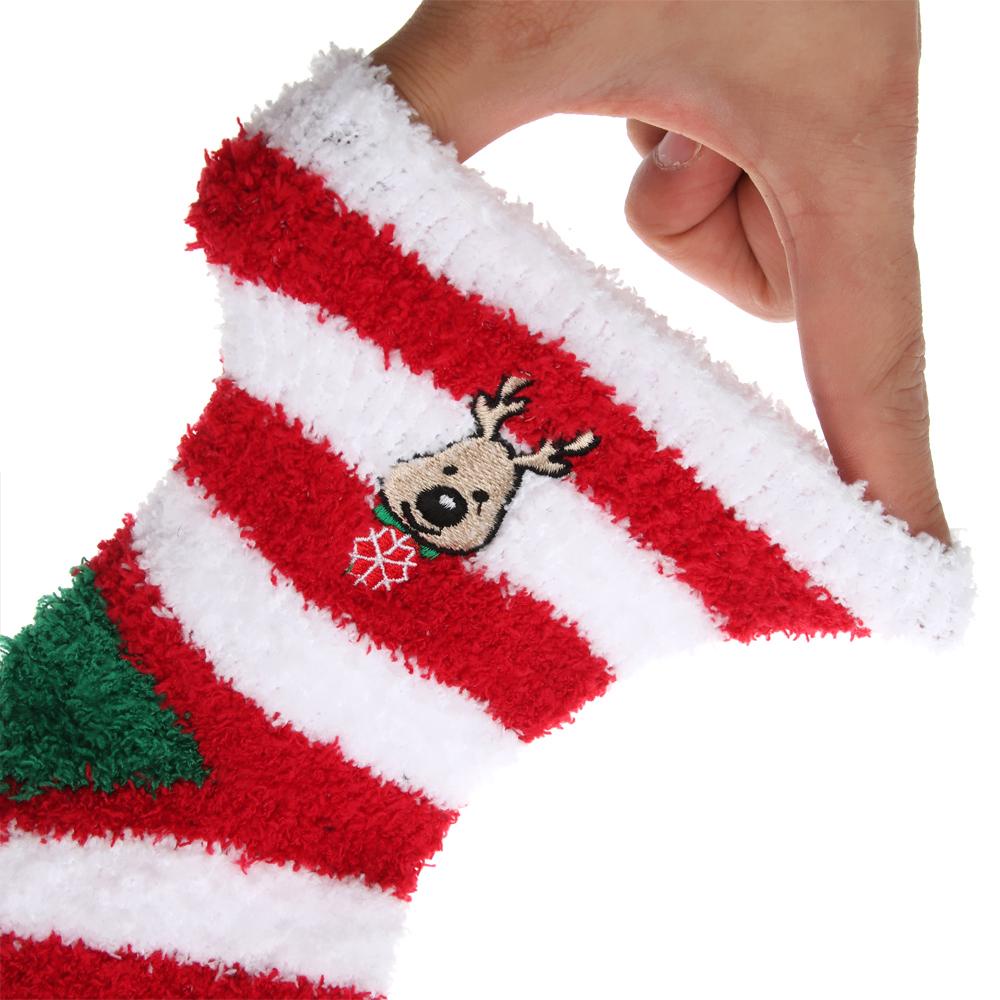 Vớ Lông Cừu San Hô Dày Giữ Ấm Mùa Thu Đông Họa Tiết Sọc Ông Già Noel Cho Nữ