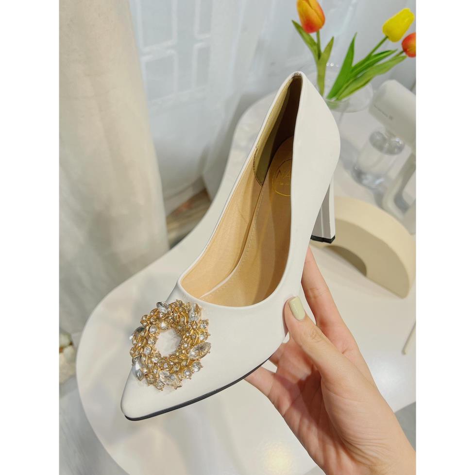 Giày Cao Gót Nagashoes Mũi Nhọn Đính Vòng Đá 9CM NAC153 >