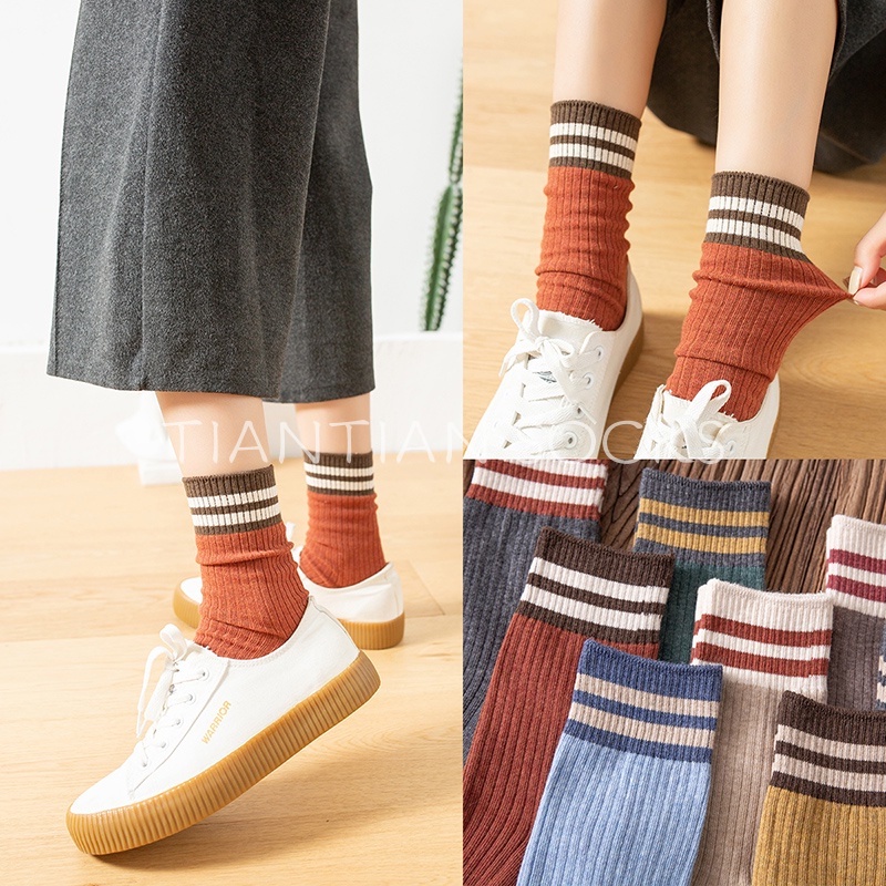 TIAN TIAN T091 Sản phẩm cao cấp Tất ống cao vừa màu trơn phong cách Hàn Quốc mùa thu đông cho nữ sinh