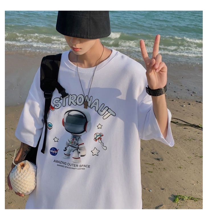 Áo thun Unisex form rộng tay lỡ, Áo phông nam nữ cotton thấm hút, dày dặn mềm mịn họa tiết ASTRON