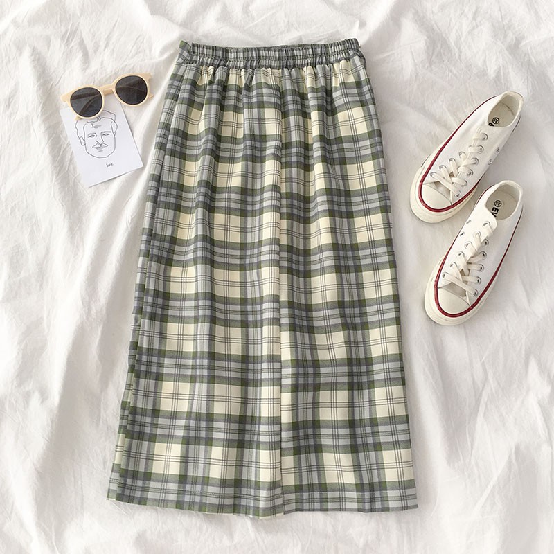 (Có Sẵn) Chân váy dài midi kẻ caro - Eo cao có chun (video tự quay) | BigBuy360 - bigbuy360.vn
