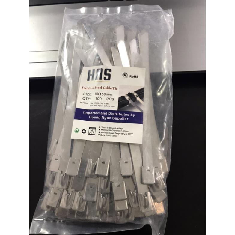 Dây rút inox bản rộng 8mm , 100sợi/bịch
