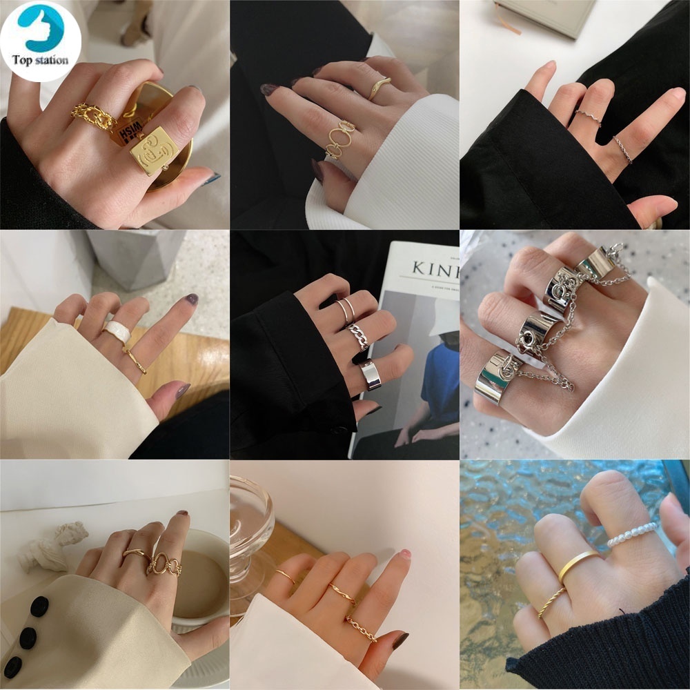 Nhẫn hở đính đá ngọc trai nhân tạo nhiều kiểu tùy chọn phong cách hip hop