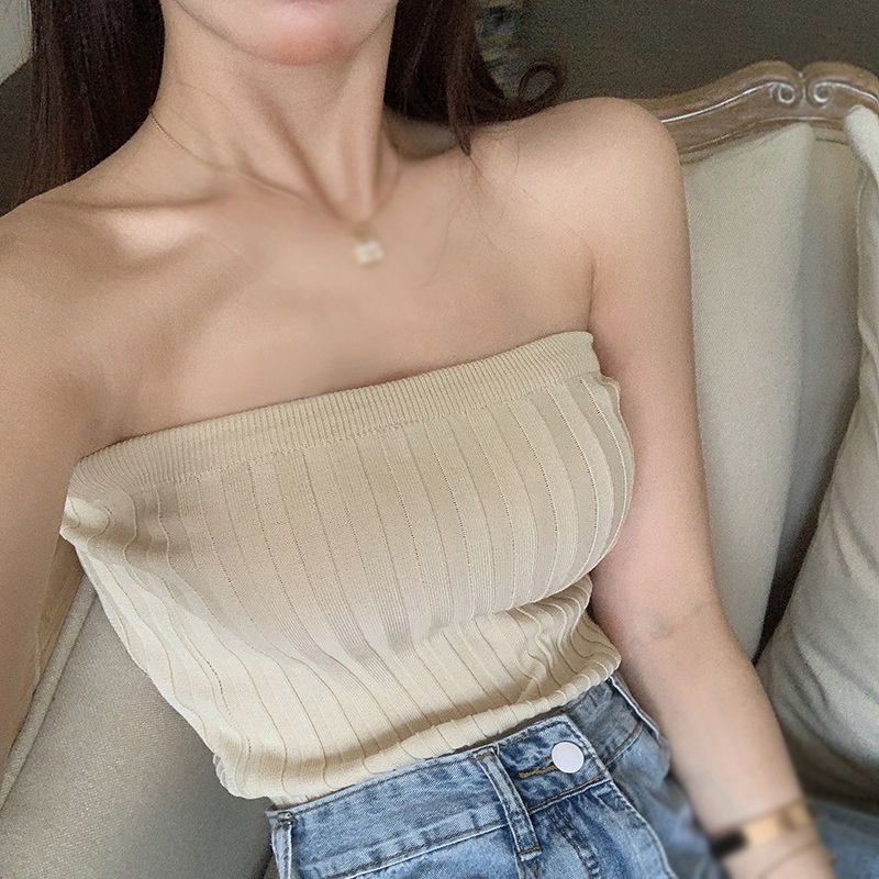Áo Hai Dây Dệt Kim Màu Sắc Trơn Phong Cách Hàn Quốc Cho Nữ