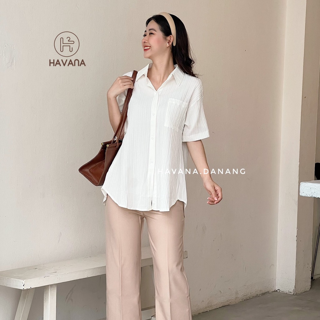 Áo sơ mi xốp ngắn tay, sơ mi gân sọc có dây buộc nơ lưng freesize form rộng AE190