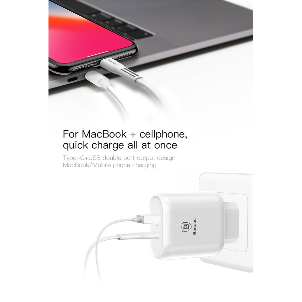 Cốc sạc nhanh Baseus công suất 32W cổng TypeC và PD Sạc Nhanh USB Charger Đối Với iPhone X 8 kèm cáp Type C Cáp Sạc Nhan