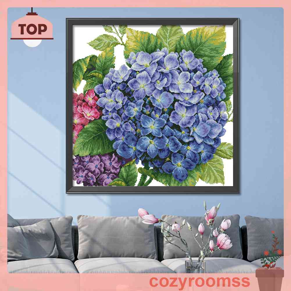 Tranh Thêu Chữ Thập Trang Trí Hình Hoa Cẩm Tú Cầu 14CT 2 Dây Cotton