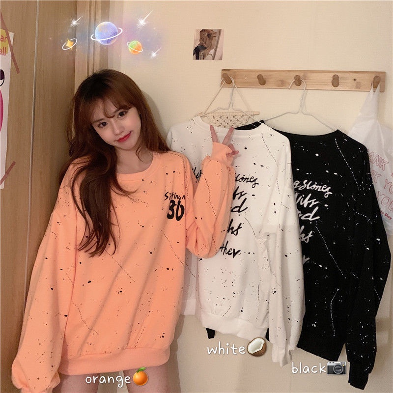 Áo Thun Tay Dài Phong Cách Preppy Cá Tính 207152 Áo Nỉ Dáng Rộng Họa Tiết In Hợp Thời Trang Dễ Phối Đồ