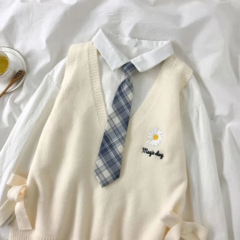 Áo sơ mi nữ tay dài/áo len cộc tay buộc eo/cà vạt thời trang thanh lịch