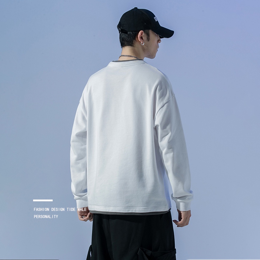 Áo Sweater Trơn Nam Nữ Unisex -Rew2021- Áo Thun Dài Tay Chất Nỉ Đanh Mịn -Kiểu Layer Basic- 2 Màu Xanh Dương,Trắng