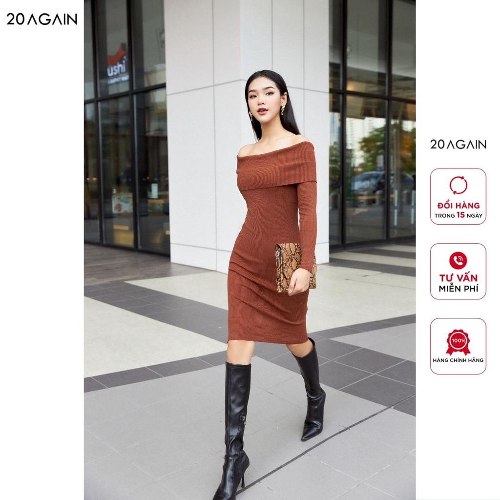 Váy len ôm body trễ vai 20AGAIN, thiết kế basic, tôn dáng DLA0073 | WebRaoVat - webraovat.net.vn