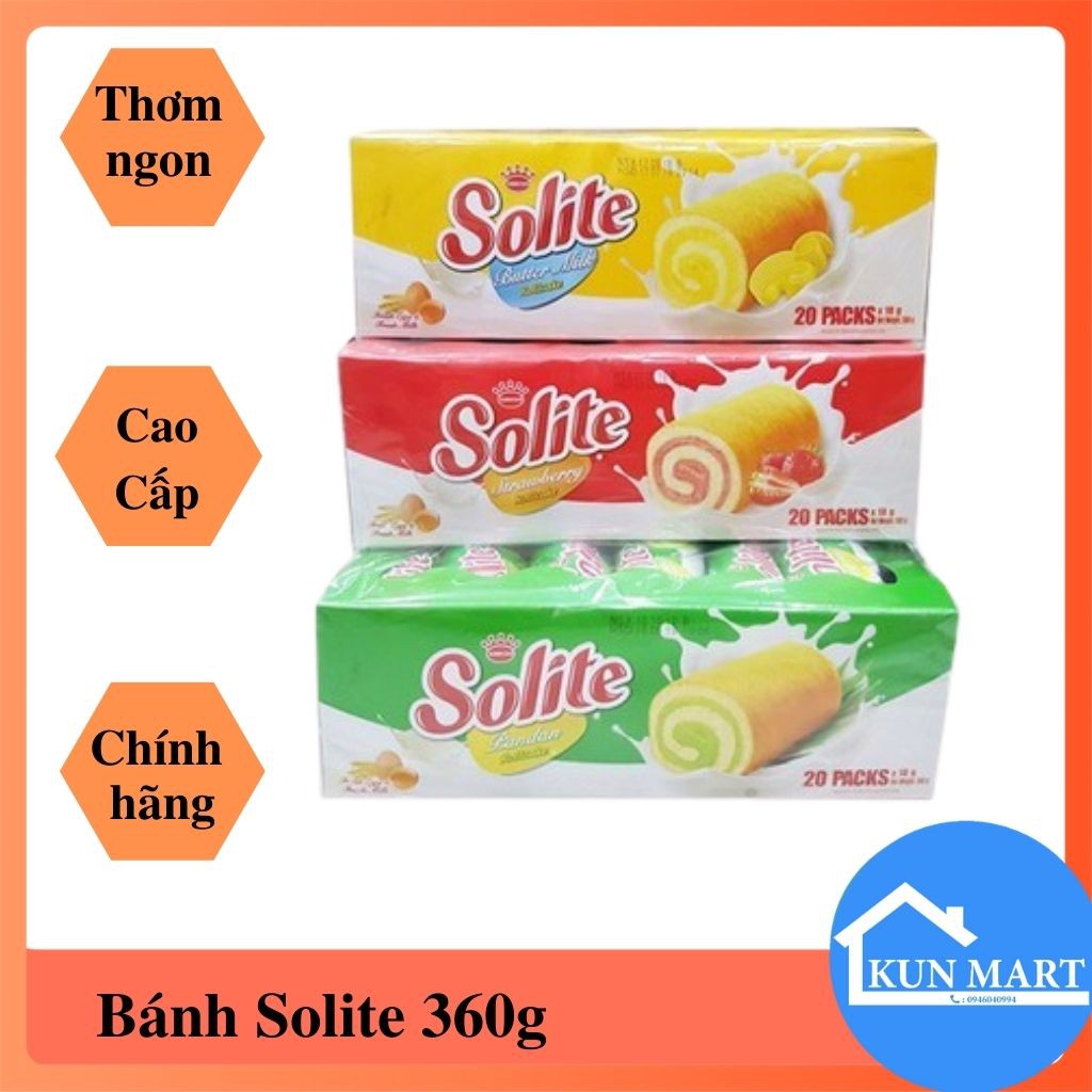 Bánh Bông Lan FREESHIP Bánh Bông lan cuộn Solite 360g (hộp 20 cái)