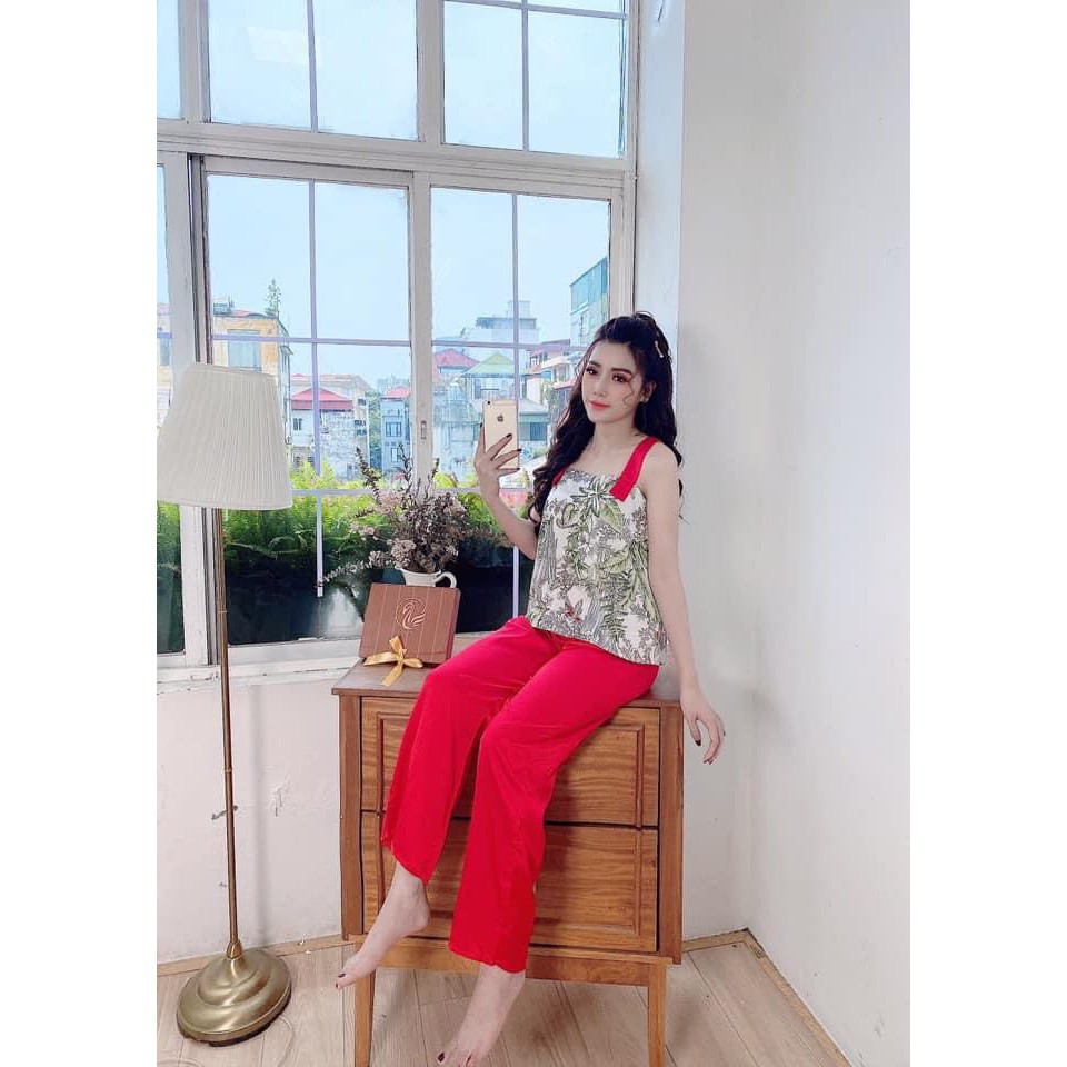 Pizama satin lụa phối áo 2 dây | BigBuy360 - bigbuy360.vn