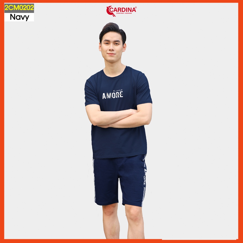 Đồ bộ nam CARDINA chất cotton cao cấp áo cộc tay in chữ kiểu dáng thể thao 2CM02