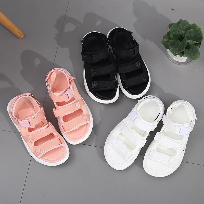 Sandal nữ quai ngang hàn quốc 3 quai dán có quai hậu sau điều chỉnh đế bánh mì êm mềm đi học đi chơi đi làm đều được