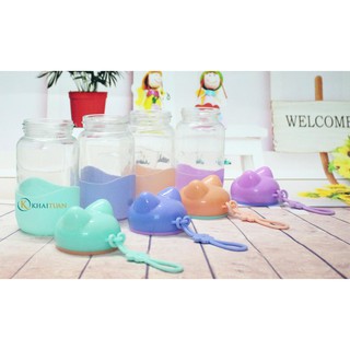 BÌNH NƯỚC THỦY TINH NẮP CON HEO 300ML