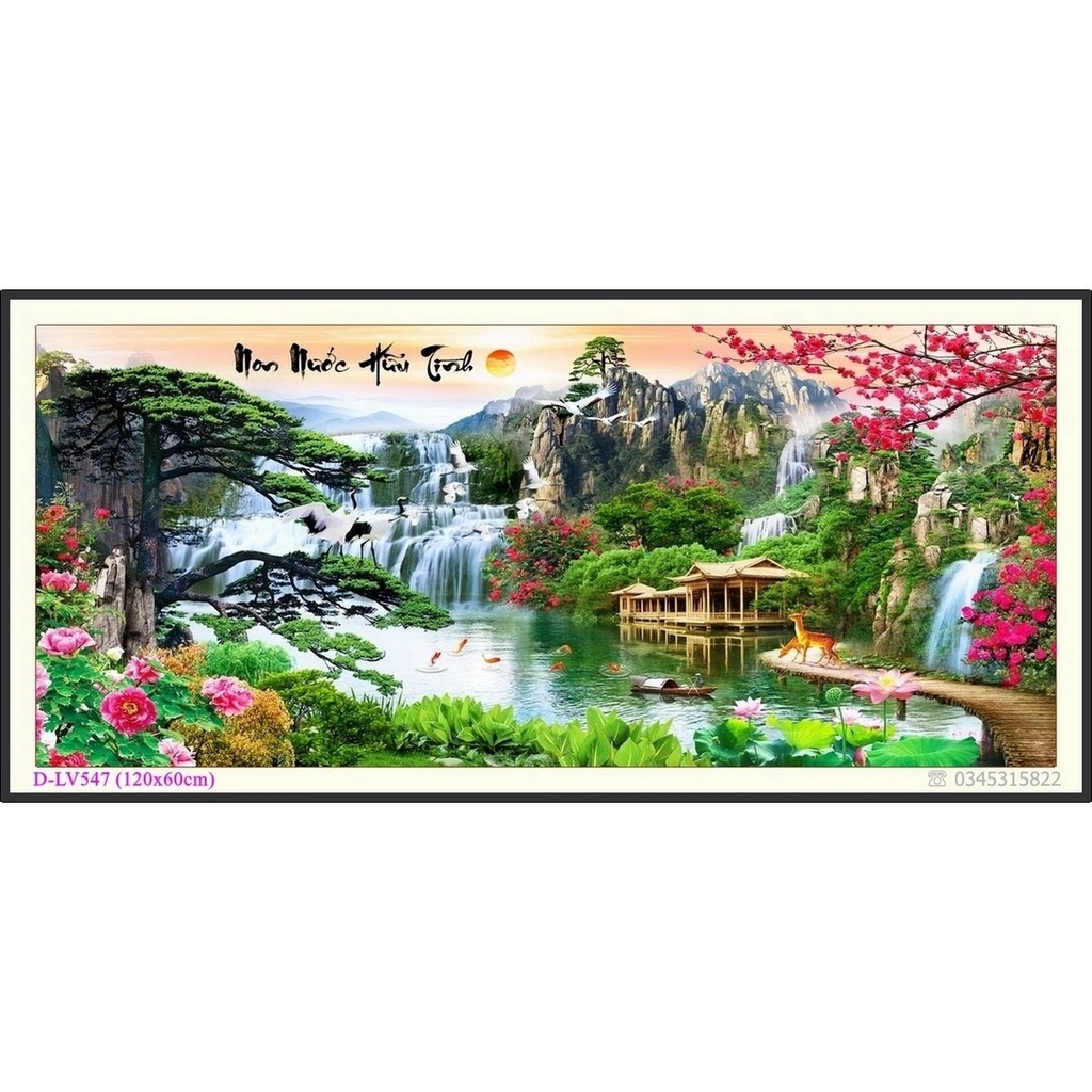 Tranh đính đá phong cảnh Non nước hữu tình KT:1m2x60cm-1m60x75cm