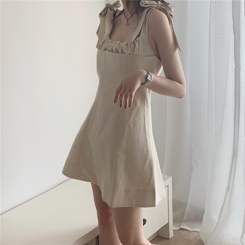 Xiaozhainv Đầm chữ A màu trơn ôm dáng thời trang nữ đơn giản dễ thương | BigBuy360 - bigbuy360.vn